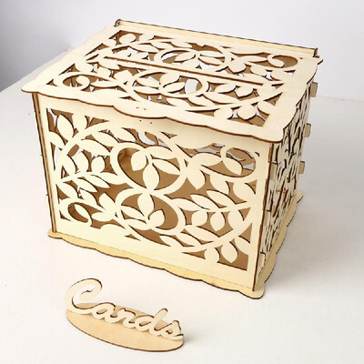 

DIY Wooden Wedding Card Box with Lock&Card Sign Rustic Hollow Gift Card Holder for Reception Wedding Anniversary Party Decorat