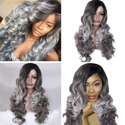 

〖Follure〗Sexy Gradient Black Party Wigs Long Curly Hair Mixed Colors Synthetic Wig