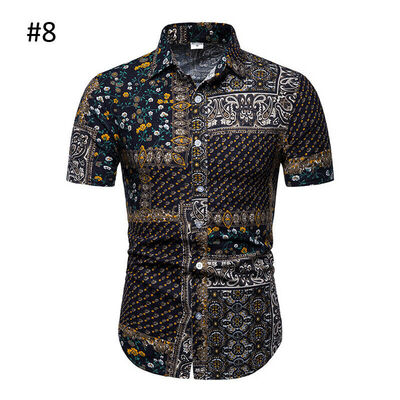 

New Mens Fahion Shirt Short Sleeve Button Down Collar Retro Floral Print Shirt