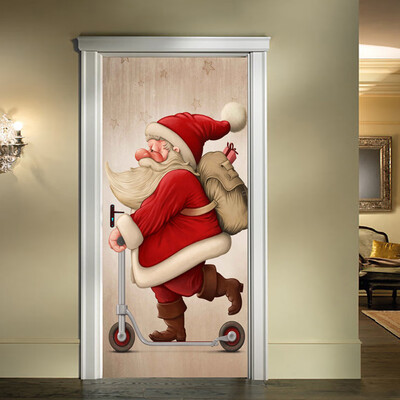 

〖Follure〗Waterproof 3D Santa Claus Christmas Gift Bag Self Adhesive Door Murals Sticke