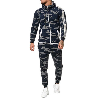 

Toponeto Men Autumn Camouflage Zipper Sweatshirt Top Pants Sets Sport Suit Tracksuit