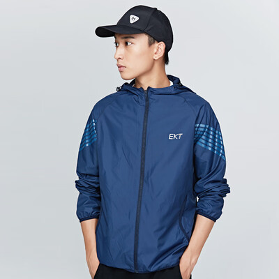 

Hongxing Erke mens comprehensive training clothing hooded thin section zipper mens sports jacket 51218308033 blue black