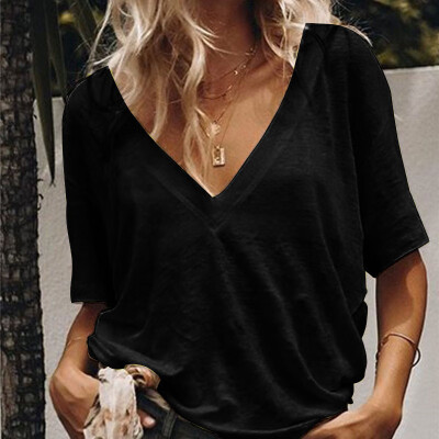 

Womens Casual V-Neck T-shirts Summer Breathable Short Sleeve Loose Shirts Tops