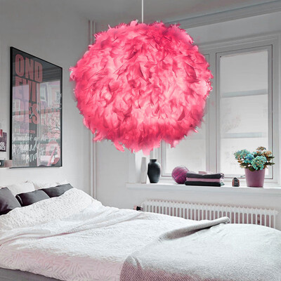 

Modern Romantic White Feather Ball Ceiling Chandelier Pendant Light Droplight for Living Room Bedroom