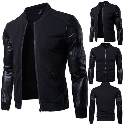 

Gobestart Mens Autumn Winter Casual Long Sleeve Solid Stand Zipper Jacket Top Blouse