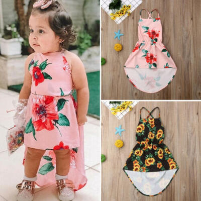 

US Summer Toddler Kids Baby Girl Clothes Sunflower Backless Party Dress Sundress