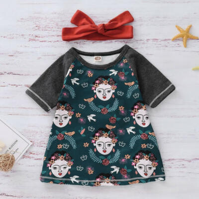 

Cute Summer Kids Girl Dress Retro Short Sleeve Tutu Dress Casual Dress Sundress