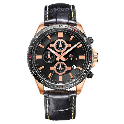

MEGIR Mens Watch Three Eyes Time Waterproof Luminous Sports Watch Watch 3001G Mens Watch