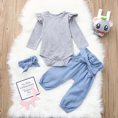 

Newborn Baby Girls Long Sleeves TopPantsHeadband Outfit Kids Clothes Suit Set