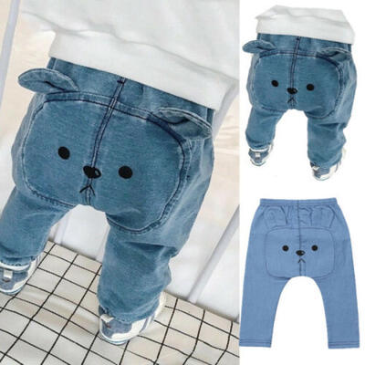 

Baby Boy Girl Infant Toddler Long Denim Jeans Bear Harem Pants Leggings Trousers