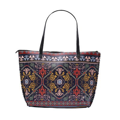 

Women National Handbag Shoulder PU Leather Shopping Bags Mummy Bag Vintage Ethnic Flower Printing Tote Sac Femme Bolsos T3G