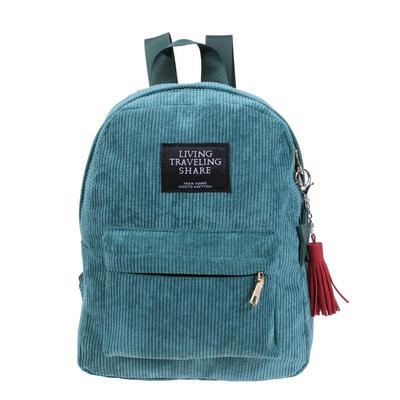 

Corduroy Shoulder Bag Retro Zipper School Backpack for Teenage Girls