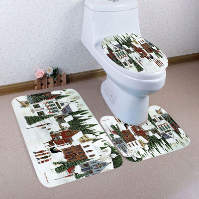 

Tailored 3PCS Christmas Bathroom Non-Slip Pedestal Rug Lid Toilet Cover Bath Mat Set