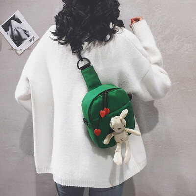 

Ins super fire chest bag female 2019 new wave Korean version of the wild canvas small bag cute rabbit shoulder Messenger bag