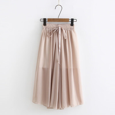 

Womens Casual Summer Chiffon High Waist Elastic Wide Leg Loose Calf-Length Pants