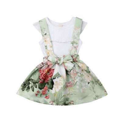 

Toddler Kids Baby Girls Tops T-Shirt Suspender Skirt Dress 2Pcs Outfits Clothes