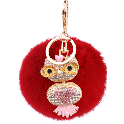 

Car Keychain Handmade Cute Creative Plush Owl Rex Rabbit Hairball Crystal Rhinestone Jewelry Bag Pendant