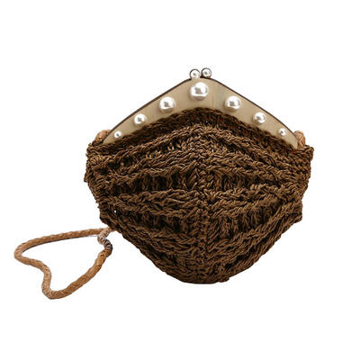 

Pearls Decor Shoulder Messenger Pack Straw Woven Women Beach Crossbody Bags