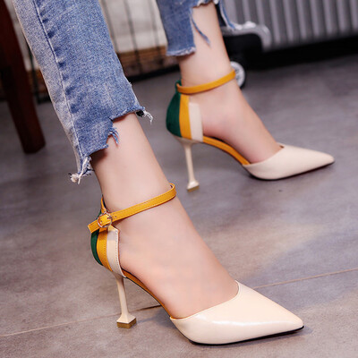 

Rose Womens Fashion Thin Heels Shoes Patchwork Ankle Strap High Heels Shoes