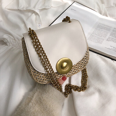 

Summer New Straw Chain Crossbody Bags for Girls 2019 New Fashion Saddle Shoulder Bag Female Brand Designer Casual Messenger Bag