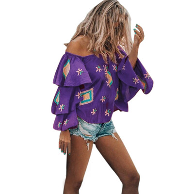 

Nomeni Women Casual Floral Print Blouse Long Sleeve Loose Top Shirt Tee