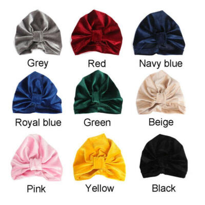 

Newborn Baby Soft Velvet Winter Hat Indian Turban Cap Bohemia Style Head Wrap D