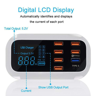 

8 Ports USB Quick Charger LED Display Adapter Intelligent Powerful Fast Charging For Home Travel Portable