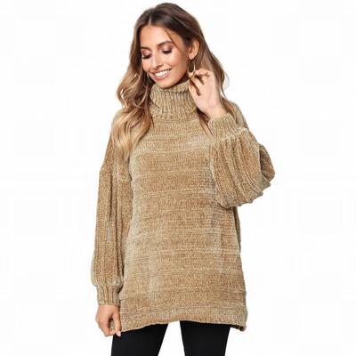 

Pullover womens Turtleneck Long Sleeve Soft Velvet Knit Sweater