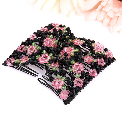 

〖Follure〗Fashion Ladies Magic Beads Elasticity Double Hair Comb Clamp Stretchy Accessory