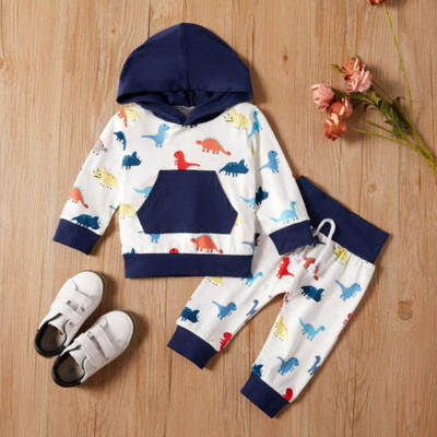 

US Infant Baby Boy Girl Clothes Dinosaur Hooded TopsLeggings Pants Outfit 0-24M