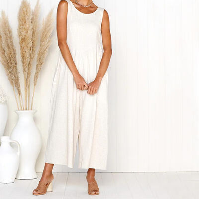 

Halter Backless Bandage Rompers Womens Jumpsuits Pocket Pleated One Piece Pants