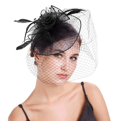 

Wedding Races Party Hair Clip Net Hat Bride Cones&Feathers Occasion