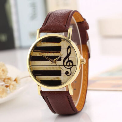 

Creative personality notes leather gold watch couple student leisure sports quartz watch