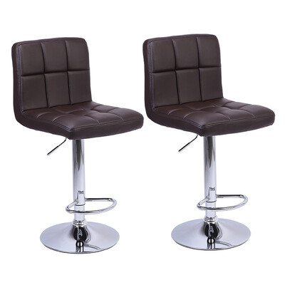 

2 Swivel Elegant PU Leather Modern Adjustable Hydraulic Barstools Brown