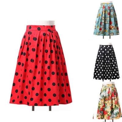 

New Summer Floral Printed Midi Knee Length High Waist Pleated Bubble Skirt