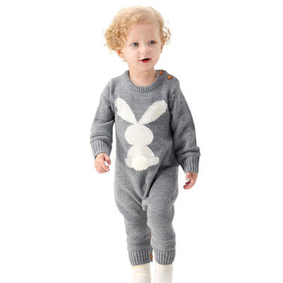 

Baby Rompers Winter Cute Rabbit Long Sleeve Infant Knitted Toddler Jumpsuit