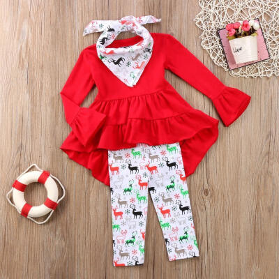 

Christmas Kids Baby Girls Outfits Clothes T-shirt Tops Dress Long Pants 3x Set