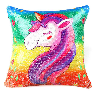 

Double Colors Reversible Sequin Pillowslip Cartoon Unicorn Printed Sofa Car Bed Chair Pillow Cover Shining Pillowcase