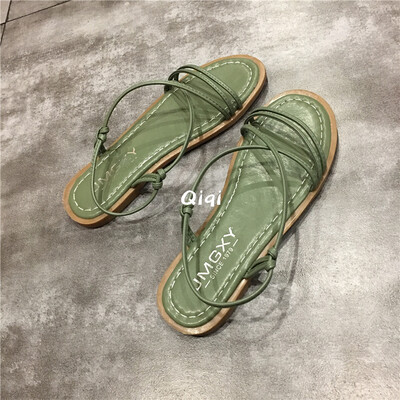 

Sandals women 2019 new Joker toe strap with ins flat-bottomed primordial wind outside wear