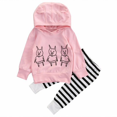 

0-24M Newborn Baby Kids Girls Clothes Floral Hooded TopsLong Pants Outfits Set