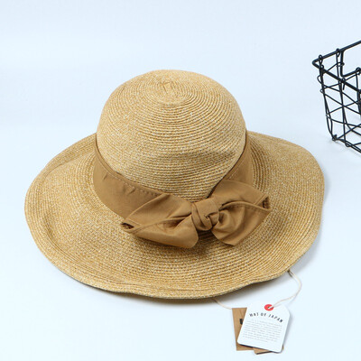 

Korean version Japanese straw hat foldable Sun Lis same bow fisherman hat students travel papyrus straw hat tide