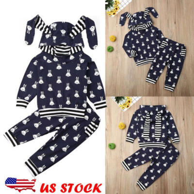 

Baby Boy Girl Infant Clothes Autumn Winter Hooded TopsPants 2PCS Set Outfits US