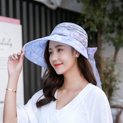 

New fishermans hat female summer beach hat beach trip outdoor printing butterfly knot sun cap sunshade cap