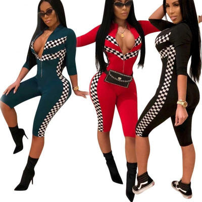 

New Sexy Women Clubwear V-neck Playsuit Bodysuit Party Zipper Jumpsuit Romper Shorts Trousers