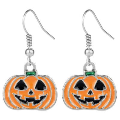 

Girl Lovely Enamel Pumpkin Ghost Shape Dangle Earrings Halloween Cosplay Drop Earrings