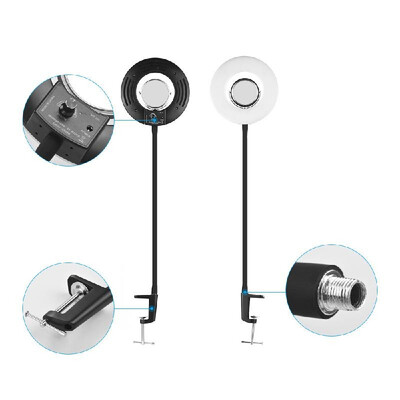 

Tabletop 8inch 5500K LED Ring Video Light 24W Dimmable Fill Light with Makeup Mirror Deskclip Bendable Pole for Photo Live Video