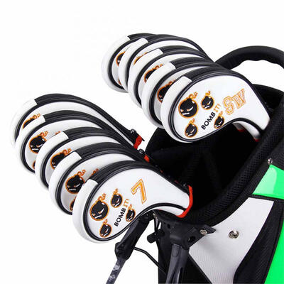 

Greensen 10PcsSet Embroidery Bomb Pattern Golf Iron Head Cover Headcover with Zipper 3-PW SW AW