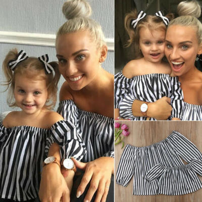 

Mother&Daughter Casual Summer T-shirt Tops Striped Blouse Matching Outfits