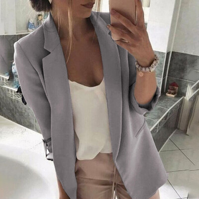 

Womens Solid Lapel Collar Business Blazer Long Sleeves Slim Work Office Coat