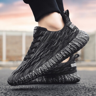 

Running mens shoes fish scales stretch fly woven mens casual coconut shoes breathable soft bottom mens sports wind single shoes
